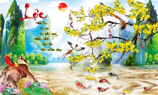 梅花开春山水背景