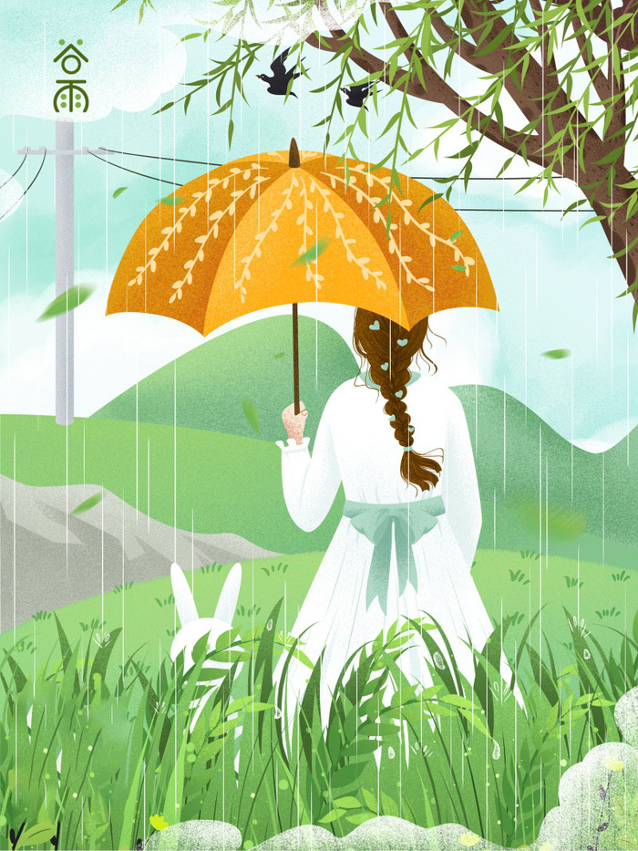 谷雨海报二十四节气插画psd模版下载