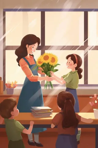 学生教师鲜花唯美清新背景