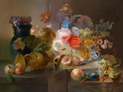 鲜艳的花卉静物油画图片 鲜艳的花卉静物油画图片