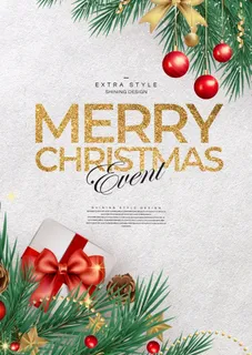 圣诞节圣诞树圣诞老人闪亮装饰电商促销折扣海报