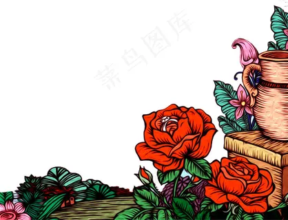 手绘玫瑰花装饰元素素材