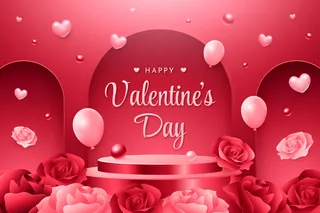 情人节玫瑰气球红色背景