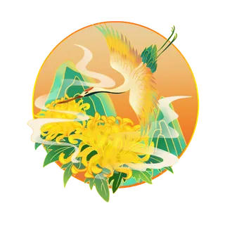 国潮仙鹤插画免扣素材设计素材