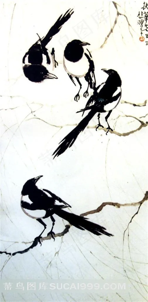 中国水墨国画四喜图图片