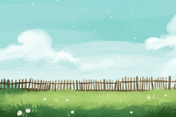 田园围栏清新草地手绘背景