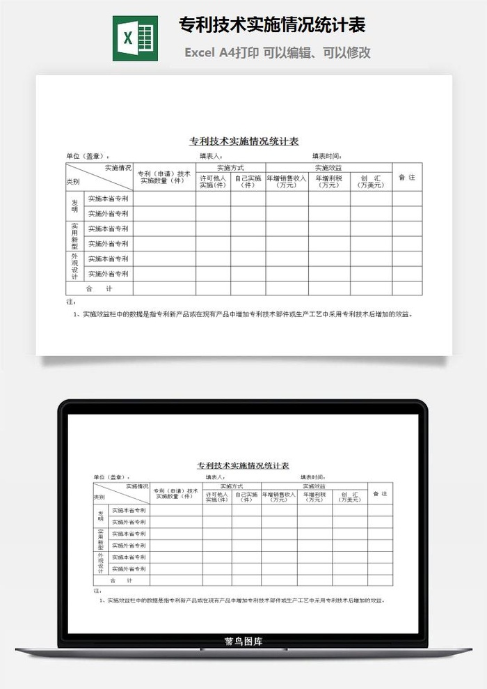 专利技术实施情况统计表excel模板