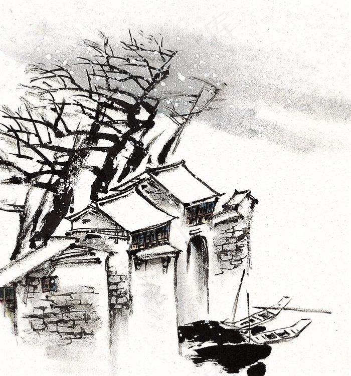 江南水乡之冬绘画摄影图片
