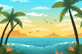 夏季沙滩椰树背景