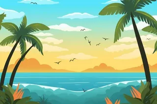 夏季沙滩椰树背景