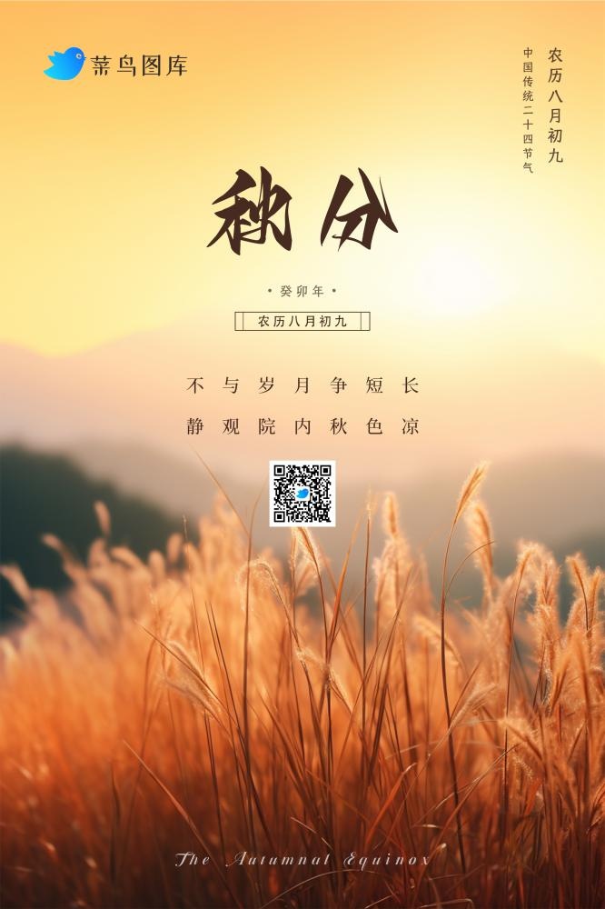 秋分落日黄昏夕阳枝叶简约节气海报(2362x3543)psd模版下载