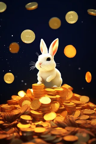 金币堆上的白兔素材背景