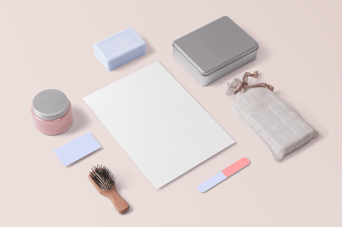 化妆品样机亚麻包指甲锉肥皂发刷名片瓶子信头