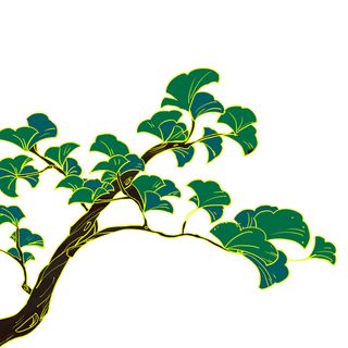 国潮风松树松枝松柏树木手绘植物装饰图案元素PSD设计素材