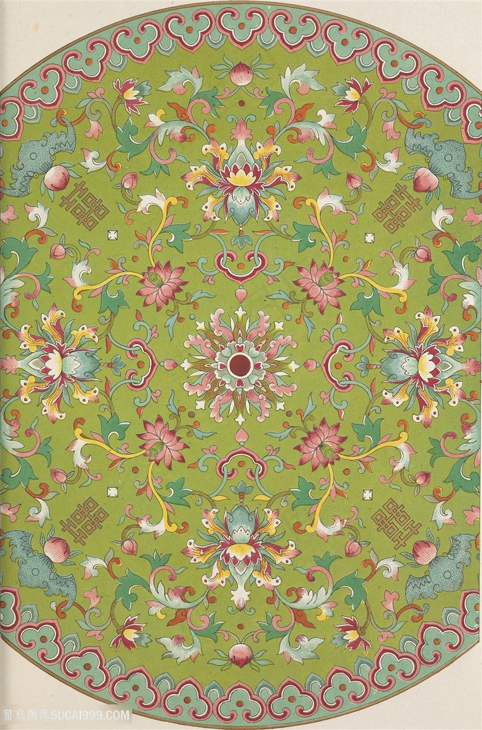 草绿色背景中式传统纹样集锦中国风图片