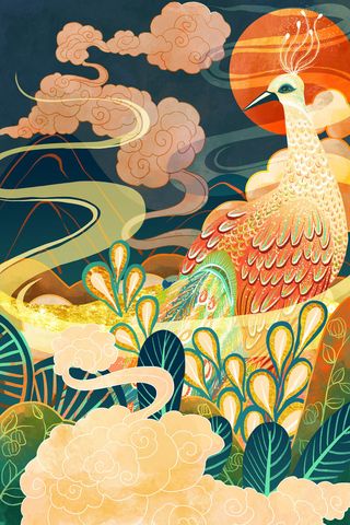 创意大气孔雀国潮风海报