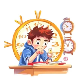 学生在书桌写作业时间时钟免抠