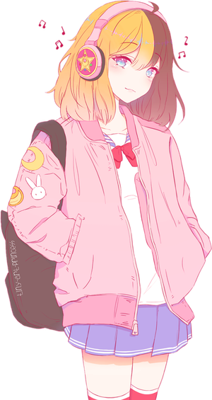 戴耳机休闲女孩素材卡通人物素材