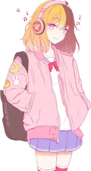 戴耳机休闲女孩素材卡通人物素材 戴耳机休闲女孩素材卡通人物素材