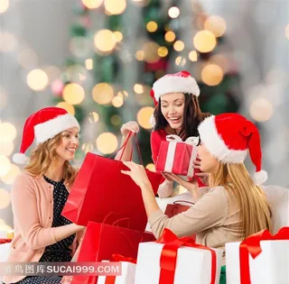 圣诞节开心购物的美女高清图片