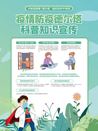 绿色健康教育校园防疫德尔塔病毒海报