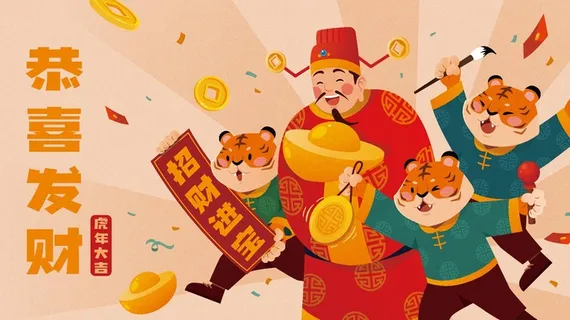 虎年中国风萌虎插画