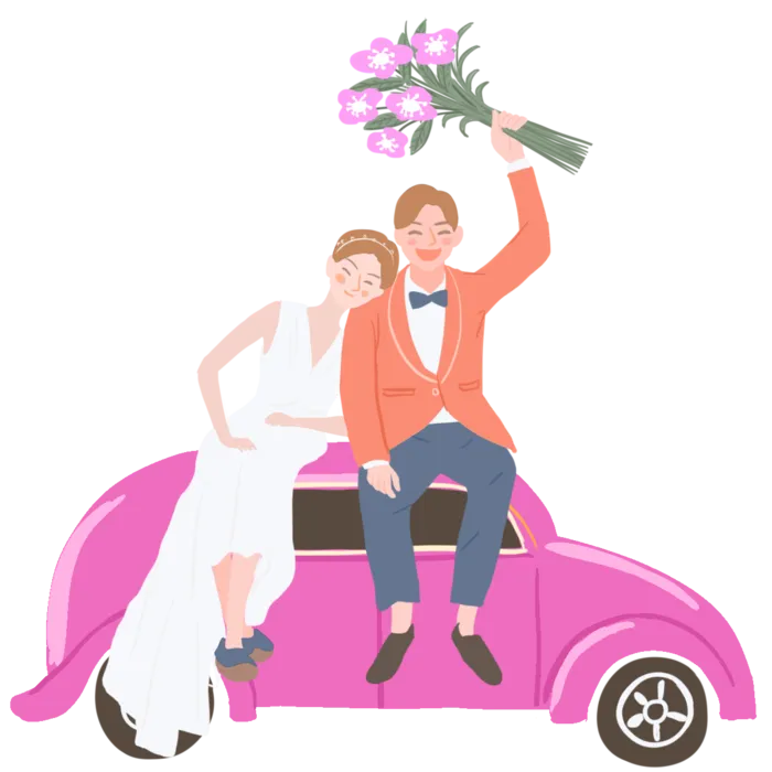 美女香车帅哥美女婚礼手绘