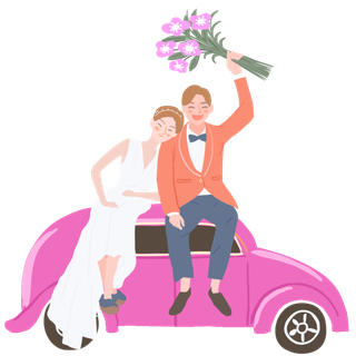 美女香车帅哥美女婚礼手绘