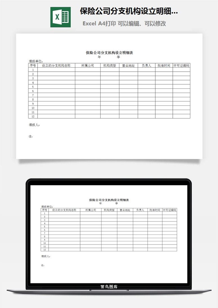 保险公司分支机构设立明细表excel模板