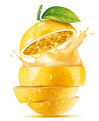 黄色带叶子的百香果