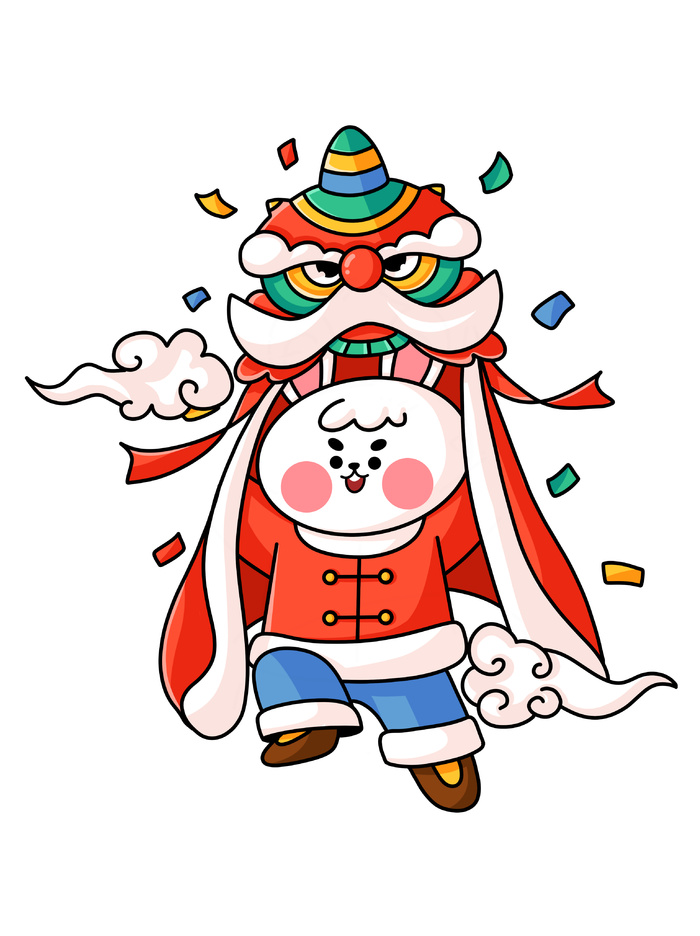 舞狮子开心兔 开心兔子 兔年元素 兔年兔子 兔子