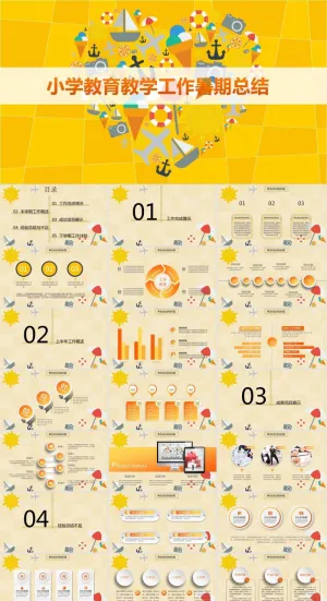 小学教育教学工作暑期总结卡通ppt模板