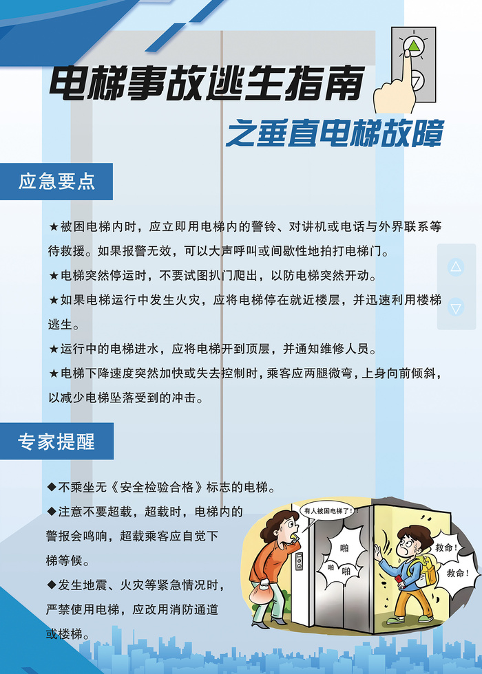 电梯事故逃生安全指南科普海报psd模版下载