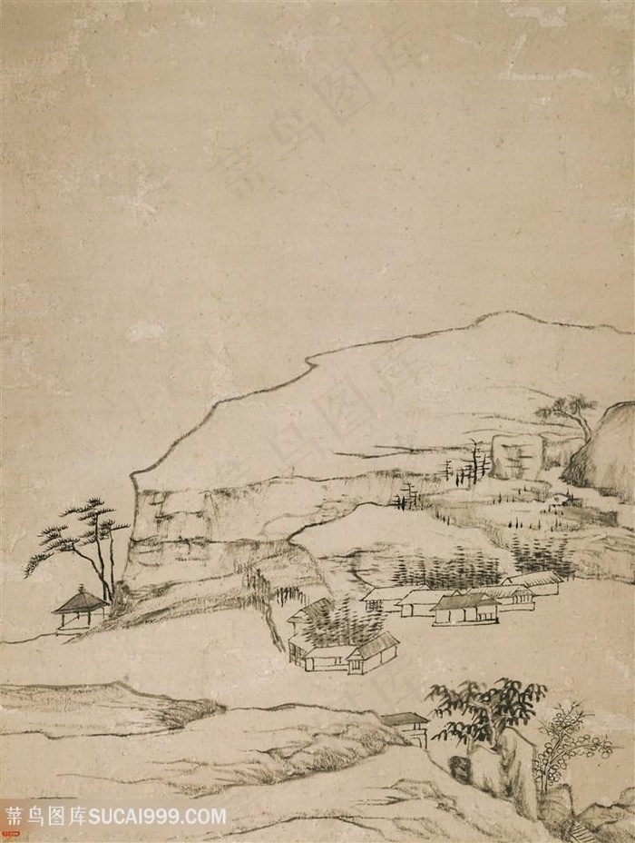 清代弘仁山水图山岩老屋国画图片