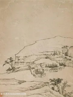 清代弘仁山水图山岩老屋国画图片