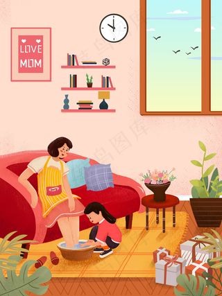 卡通手绘母亲节插画漫画素材