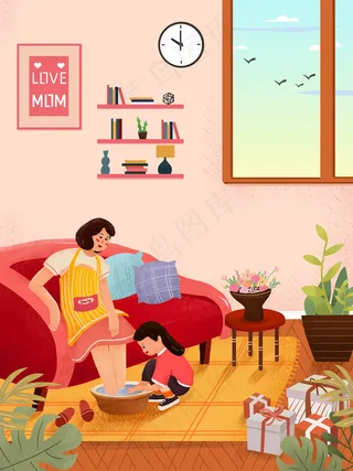 卡通手绘母亲节插画漫画素材