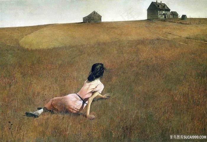 草地女人高清油画风景画 草地女人高清油画风景画