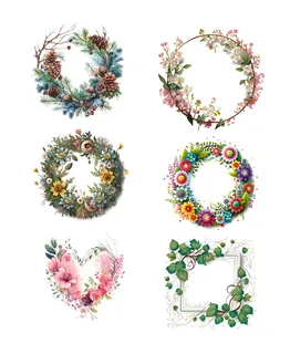 一组春天植物花草花环插画免抠元素