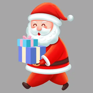 手绘卡通老人送礼物圣诞节素材