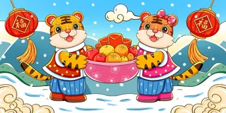 虎年中国风萌虎插画