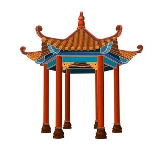 复古中国风国潮古建筑插画手绘高楼古塔PSD素材亭子png免抠图