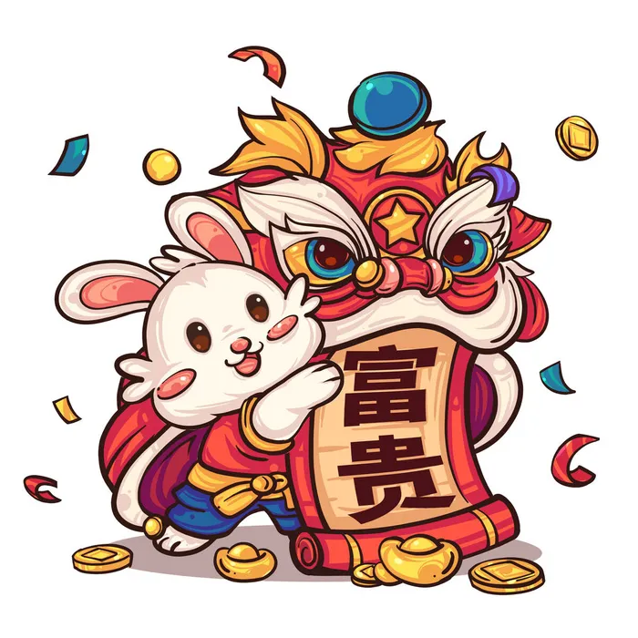 手绘2023兔年新年卡通兔子形象IP插画元素PSD设计素材png图案psd模版下载