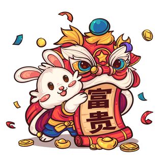 手绘2023兔年新年卡通兔子形象IP插画元素PSD设计素材png图案