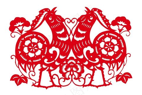 红色鸡年新年剪纸 红色鸡年新年剪纸