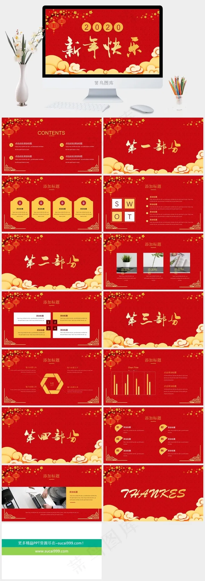 新年元旦春节汇报总结喜庆通用PPT模板