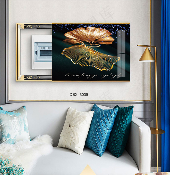 大气时尚家居室内装饰场景客厅沙发卧室床铺电表箱壁画背景图轻奢