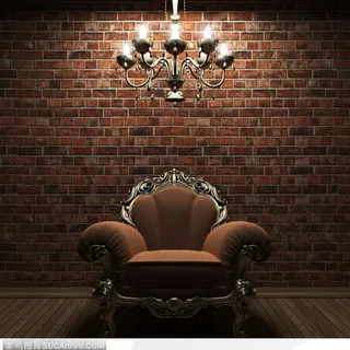 红砖墙木地板上的欧式褐色贵族沙发和欧式水晶吊灯 红砖墙木地板上的欧式褐色贵族沙发和欧式水晶吊灯