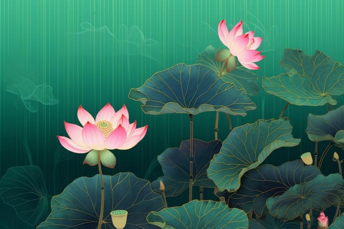 绿色简约清新莲花节气背景(1344x896)