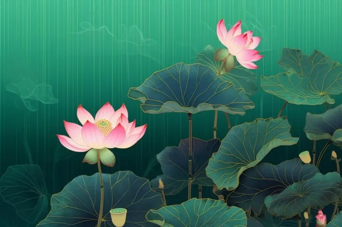 绿色简约清新莲花节气背景(1344x896)
